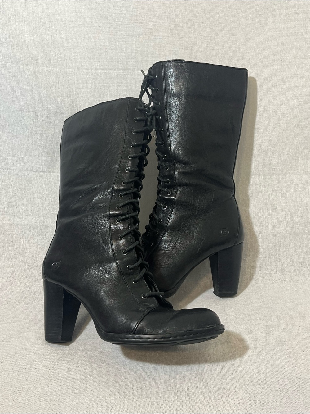 Black Leather Lace Up Zipper Heeled Boots Size 8 Steampunk Victorian Goth Grunge